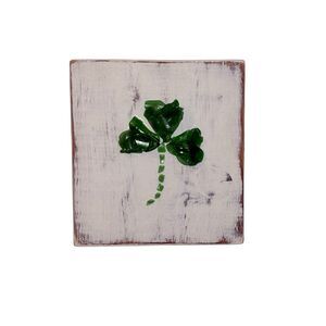 Handcrafted sea glass St. Patrick’s Day shamrock wall hanging 10”x11”